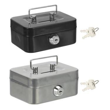 Imagem de PATIKIL Caixa de dinheiro pequena, 2 peças mini cofre cofre cofrinho cofrinho caixas de economia de dinheiro com chaves para relógios de dinheiro joias itens pessoais, preto, cinza