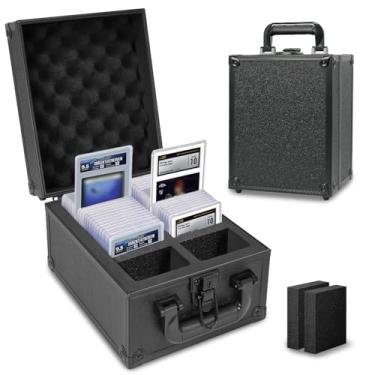 Imagem de HESTECH Caixa de armazenamento de cartões graduados, capa de cartão com classificação de 2 fileiras, capa de placa inclui 2 inserções de espuma, estojo de cartão esportivo para PSA, CSG, BGS, GMA,