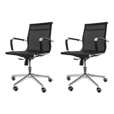 Imagem de Kit 2 Cadeiras De Escritório Diretor Charles Eames Mesh Preta - Cadeir
