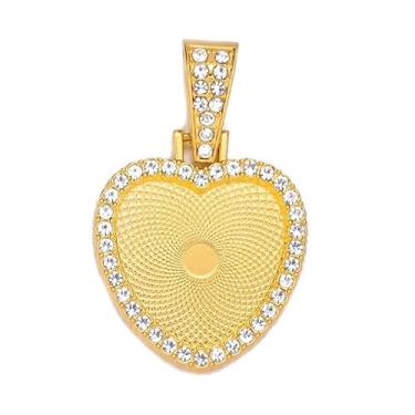 Imagem de SAUNUCHI Colar com pingente de strass em forma de coração de 25 mm e 30 mm em formato de coração, configurações de moldura em branco, bandejas de base para decoração de joias DIY (25 mm, ouro)