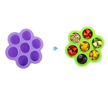Imagem de Bandeja de silicone para congelamento de alimentos para bebês com 7 furos para facilitar a moldagem, bandeja de comida de bebê para fazer bandejas de gelo de frutas, ovos a vapor, bolos a vapor (leve)