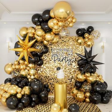 Imagem de CboDeco Black and Gold Balloon Garland Arch Kit for Graduation, Birthday, New Year Party, 146pcs Black Gold Balloons Exploding Star Foil, 18 12 10 5 inch Latex Balloons, Party Decorations Supplies