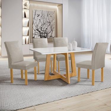 Imagem de Mesa Arizona 120cm Com 4 Cadeiras Canela Tampo Smart Plus Com Vidro Cinamomo-off White-bege Claro