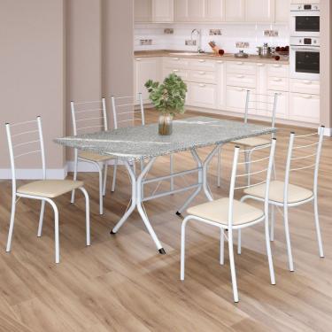 Imagem de Conjunto Sala De Jantar Mesa Retangular 140x75cm Tampo Granito Topázio 6 Cadeiras Rio Creme - Branco