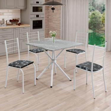 Imagem de Conjunto Sala De Jantar Mesa Quadrada 70x70cm Tampo Granito Topázio 4 Cadeiras Rio Preto Floral / Branco