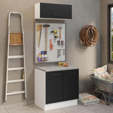 Imagem de Kit Com Balcão E Armário Aéreo Multiuso 80cm Branco/preto Agata Madesa Branco/preto