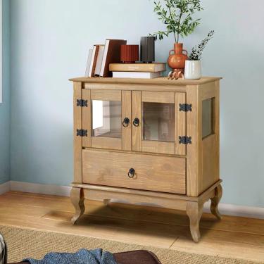 Imagem de Aparador Rústico Madeira Maciça 2 Portas Vidro Lateral Mel D120vl Shop Jm