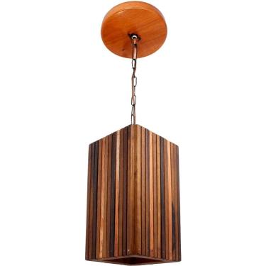 Imagem de Luminária De Teto Pendente Em Madeira Vazado Pequeno De 1,5m