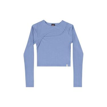 Imagem de Blusa Manga Longa Juvenil em Ribana Canelada Gloss, Azul, 12