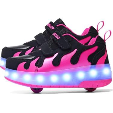Imagem de Tênis de skate AIkuass para meninas, meninos, crianças, duas rodas, LED, piscando, 50-blackrose-double Wheels, 4 Big Kid