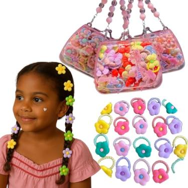 Imagem de Kit de Acessórios Cabelo Infantil Presilhas Coloridas Fofas Bolsinha Decorativa Rosa com Alça em Contas (Frutinhas Pop)