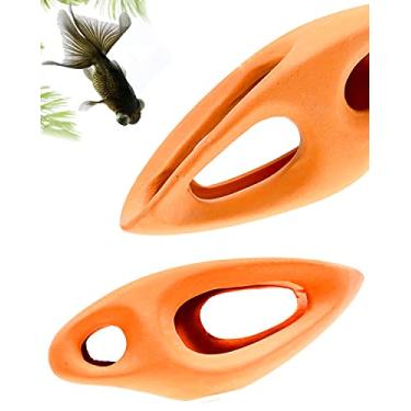 Imagem de Corisrx Decorações de Tanque de Peixe Cerâmico Beta Caverna – Pedra Cichlid de Aquário, Acessórios de Tanque de Tartaruga, Ornamentos de Casa de Peixe, Decoração Guppy Suave e Unsimétrica, Escondas de Lagarto e Cavernas Pequeno (Vermelho Tijolo)