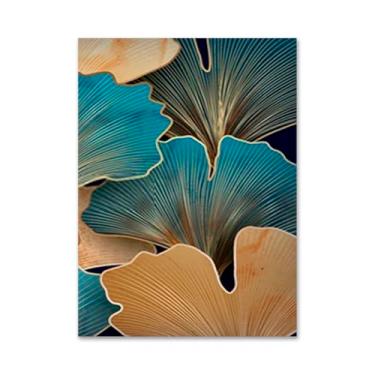 Imagem de Quadro Decorativo Abstrato Contemporaneo Folhas de Ginkgo Biloba, Tela em Canvas na Vertical ideal para ambiente de Sala, Quarto e Hall tamanho externo 100x70 cm