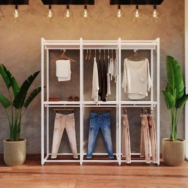 Imagem de Conjunto Estante Com Prateleira De Cremalheira Central Com 6 Cabideiro