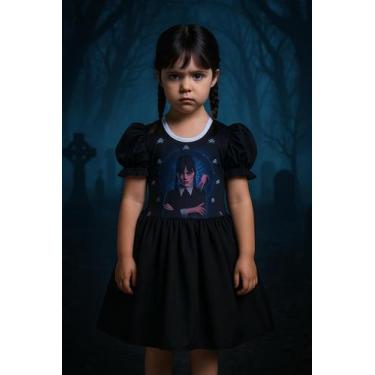 Imagem de Vestido Adulto e Infantil  Wandinha  Preto Liso  Halloween - Ana Fanta