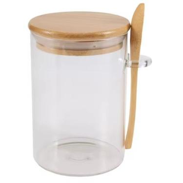 Imagem de Pote De Vidro Redondo Tampa Bambu Hermético C/ Colher 620ml - Gira Com
