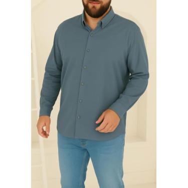 Imagem de Camisa Social Masculina Manga Longa Plus Size - Fix Modas, Cinza, XGG