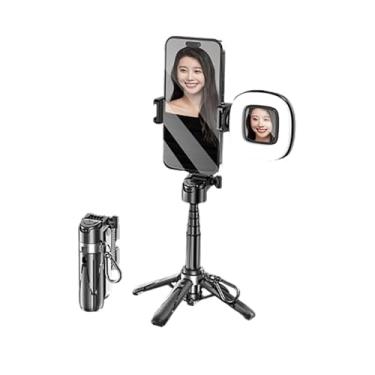 Imagem de Mini bastão de selfie, moldura estável de quatro cantos, com luz de preenchimento, pode girar horizontal e verticalmente, moldura de dragão de metal reforçada, comprimento extensível de 40,6 cm (preto