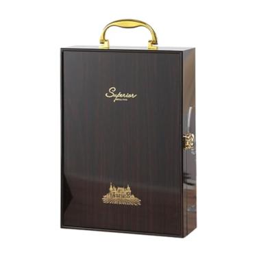Imagem de Fenteer Caixa organizadora de madeira para vinho tinto com alça superior, caixa dupla para embalagem de vinho para festa de aniversário, Type B