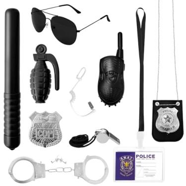 Imagem de Xuyyicao Conjunto de 10 peças de brincadeiras de polícia, acessórios de detetive, fantasias de policial, acessórios de fantasia de policial para festa temática, dramatização, Halloween, presentes