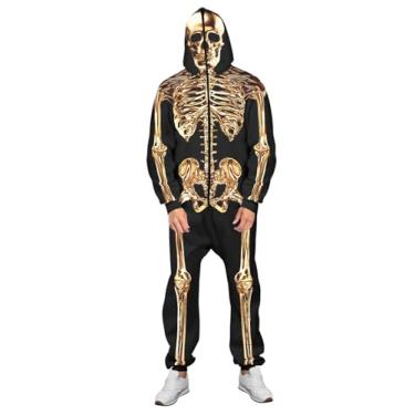 Imagem de Roevite Pijama de Halloween com esqueleto para homens e mulheres – Macacão de fantasia com zíper, Esqueleto dourado 3D, XX-Large-3X-Large