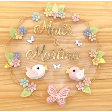 Imagem de Porta Maternidade Pássaros Acrílico e Espelho