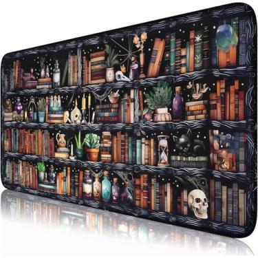 Imagem de Nasdalgias Mysterious Library Magic Desk Mat Grande Gaming Mouse Pad Fantacy Bookshelf Book Witchy Decor Mousepad com bordas costuradas, tapete de mouse para trabalho, jogo, escritório, casa, 80 x
