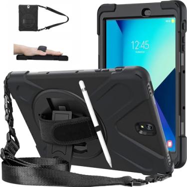 Imagem de DreamerX Capa para Samsung Galaxy Tab S3 9.7 T820/T825/T827, capa de silicone resistente resistente contra quedas de corpo inteiro para crianças com alça de suporte giratória, alça de mão para