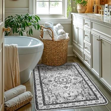Imagem de LBRO2M Tapete lavável, 5 x 7 cm, fácil de limpar, tapete boêmio, moderno, para cozinha, banheiro, antiderrapante, ótimo para animais de estimação e família (2X3, cinza)
