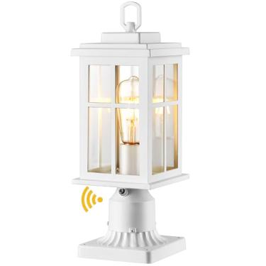 Imagem de OPAXIS Luzes de poste externas do crepúsculo ao amanhecer, postes brancos ao ar livre com base de montagem no cais, postes de lâmpada à prova d'água, iluminação externa com vidro temperado para jardim
