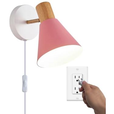 Imagem de Vechoicy Arandelas de parede, luminária de cabeceira ajustável de madeira rosa para quarto industrial, iluminação de pia de banheiro (rosa plug-in, pacote com 1)