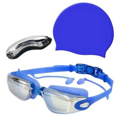 Imagem de Kit Natação Hero Band Óculos E Touca Silicone Cobre Orelha, Azul espel