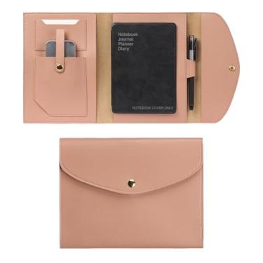 Imagem de Aulmscn A5 Capa de couro para notebook, capa planejadora com suporte para caneta, compartimentos para cartões, botão seguro, capa organizadora (21,8 x 17,3 cm) para cartões de visita, diário