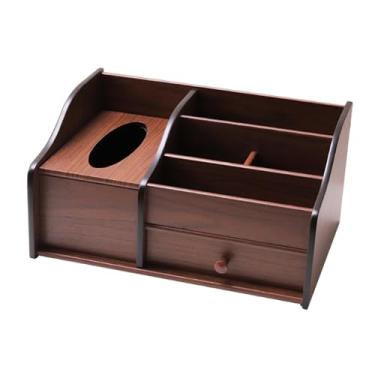 Imagem de SiaBiced Organizador de mesa de madeira com gaveta, porta-lenços, design vintage, caixa de armazenamento de papelaria, organizador de mesa, porta-canetas