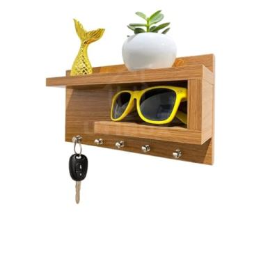 Imagem de Porta Chaves de MDF com Prateleiras e Ganchos (freijo)