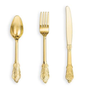 Imagem de Conjunto de talheres de plástico dourado N9R 120 unidades para festas 