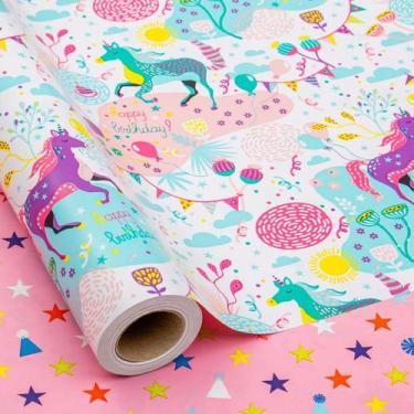 Imagem de Papel de embrulho MAYPLUSS Pink Unicorn 17 polegadas x 10 m