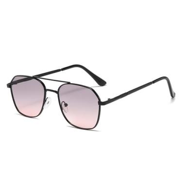 Imagem de Óculos de sol com armação de metal, óculos de sol fashion com proteção UV, lentes fashion, óculos de sol de metal, preto, cinza, rosa, 141 mm