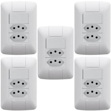 Imagem de 5 Conjunto Interruptor Simples 6A + 2 Tomada 20A 250V Aria - TRAMONTIN