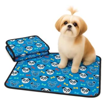 Imagem de Kit 3 Tapetes higiênicos lavável estampados premium - 70x50-300 lavagens (Azul carinha pet)