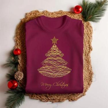 Imagem de Camiseta Unissex Natal Árvore Brilhante Festa Personalizada Elegante E