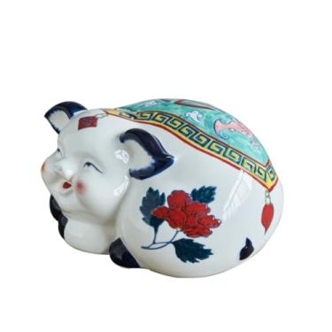 Imagem de URGDWEKJY Decoração de mesa estilo chinês porquinho decoração de mesa hall de entrada artesanato de cerâmica mesa de centro ornamentos decorativos com função de cofrinho decorações de mesa