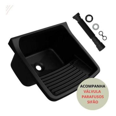 Imagem de Bacia Lavar Roupa Pequeno Tanque Preto , Válvula E Sifão - astra