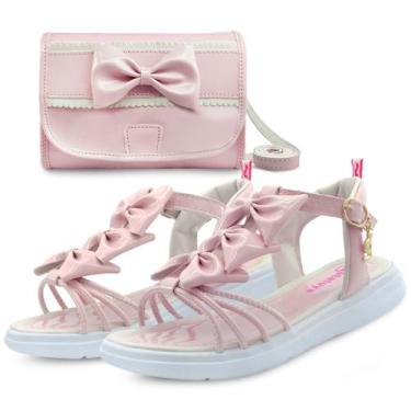 Imagem de Kit Sandália Menina Infantil Laços Com Bolsa Feminina Rosa Gatatuya, R