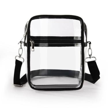 Imagem de Bolsa transversal transparente, bolsa transparente aprovada para estádio com bolso frontal para shows e festivais esportivos, Preto, Small, Transparente