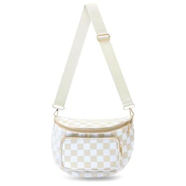 Imagem de BBORGDC Bolsas quadriculadas para mulheres, bolsas transversais grandes RFID, design original, pochete boho de alça larga para viagens e viagens