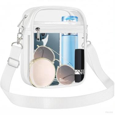 Imagem de Bolsa tiracolo feminina impermeável de PVC transparente com alça de ombro ajustável para shows e estádios, Branco, Large
