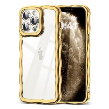 Imagem de XIEWE Capa para iPhone 11 Pro Max de 6,5 polegadas, linda moldura ondulada encaracolada kawaii, borda banhada de luxo, elegante Matálico brilhante e transparente atrás, capa protetora fina de TPU
