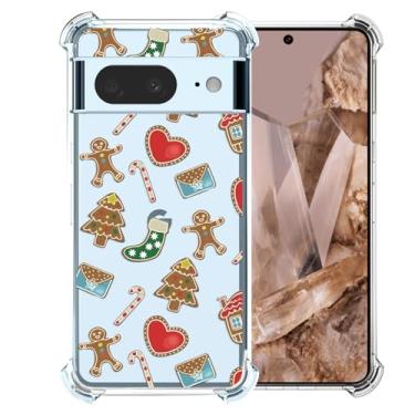 Imagem de CAROKI Capa de celular de Natal para Google Pixel 7A - Capa de TPU transparente transparente com estampa de biscoito do Papai Noel, linda capa protetora para meninos e meninas (15 cm)