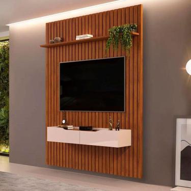 Imagem de Painel E Bancada Pratic Ripado 183x240cm Dj Móveis Freijo Com Off White